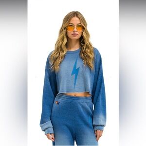 BOLT STITCH CROPPED CREW SWEATSHIRT RELAXED - FADED WATER NWT